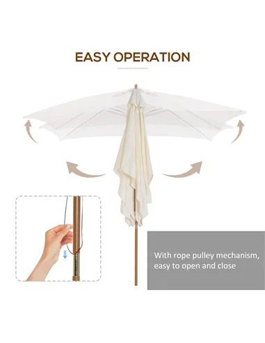 Outsunny 2 x 3m Wooden Garden Parasol Umbrella Outdoor Sun Shade Canopy, Cream White