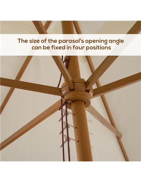 Outsunny 2 x 3m Wooden Garden Parasol Umbrella Outdoor Sun Shade Canopy, Cream White