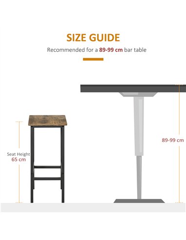 HOMCOM Industrial Bar Stools, Set of 2 Kitchen Breakfast Bar Chairs with Footrest, Counter Height Island Stools for Dining Area,
