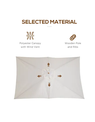 Outsunny 2 x 3m Wooden Garden Parasol Umbrella Outdoor Sun Shade Canopy, Cream White