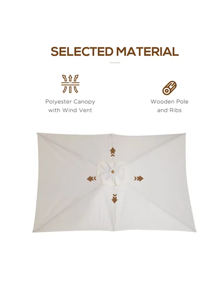 Outsunny 2 x 3m Wooden Garden Parasol Umbrella Outdoor Sun Shade Canopy, Cream White