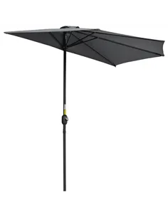 Outsunny 3(m) Half Parasol Semi Round Umbrella Patio Metal Frame Crank Handle for Balcony-- NO BASE INCLUDED, Grey