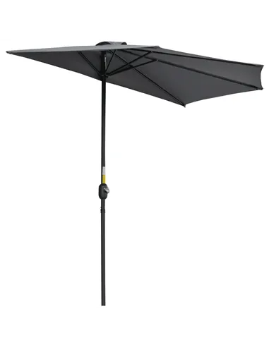 Outsunny 3(m) Half Parasol Semi Round Umbrella Patio Metal Frame Crank Handle for Balcony-- NO BASE INCLUDED, Grey