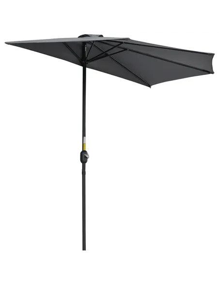 Outsunny 3(m) Half Parasol Semi Round Umbrella Patio Metal Frame Crank Handle for Balcony-- NO BASE INCLUDED, Grey