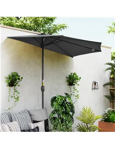 Outsunny 3(m) Half Parasol Semi Round Umbrella Patio Metal Frame Crank Handle for Balcony-- NO BASE INCLUDED, Grey 2