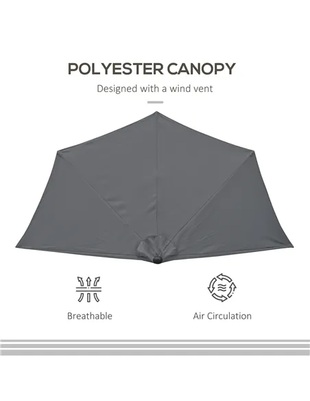 Outsunny 3(m) Half Parasol Semi Round Umbrella Patio Metal Frame Crank Handle for Balcony-- NO BASE INCLUDED, Grey