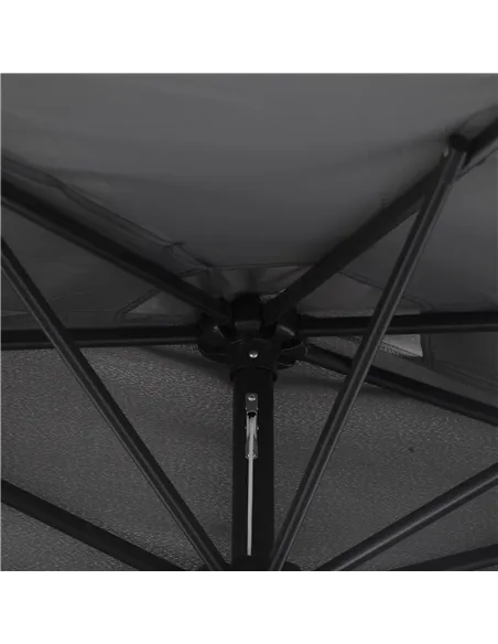 Outsunny 3(m) Half Parasol Semi Round Umbrella Patio Metal Frame Crank Handle for Balcony-- NO BASE INCLUDED, Grey