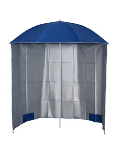 Outsunny 88" Arc 2.2M Fishing Umbrella Beach Parasol with Sides Brolly Shelter Canopy Shade with FREE Carry Bag Blue