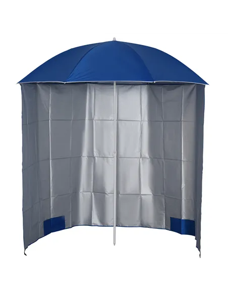 Outsunny 88" Arc 2.2M Fishing Umbrella Beach Parasol with Sides Brolly Shelter Canopy Shade with FREE Carry Bag Blue