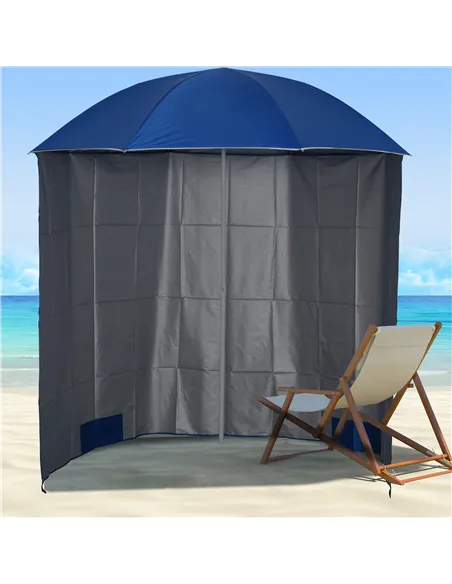 Outsunny 88" Arc 2.2M Fishing Umbrella Beach Parasol with Sides Brolly Shelter Canopy Shade with FREE Carry Bag Blue