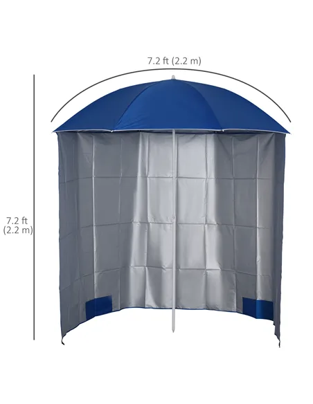 Outsunny 88" Arc 2.2M Fishing Umbrella Beach Parasol with Sides Brolly Shelter Canopy Shade with FREE Carry Bag Blue