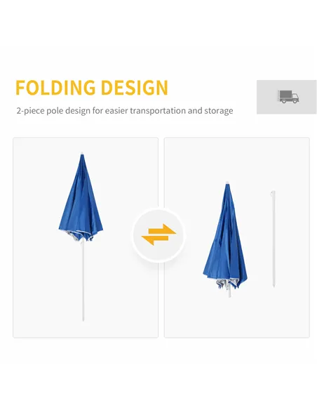 Outsunny 88" Arc 2.2M Fishing Umbrella Beach Parasol with Sides Brolly Shelter Canopy Shade with FREE Carry Bag Blue