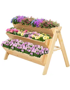 Outsunny 3 Tier Raised Beds for Garden, Wooden Planter Boxes with Clapboard and Hooks, 142L, 120 x 68 x 80cm