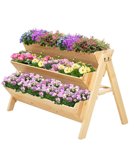 Outsunny 3 Tier Raised Beds for Garden, Wooden Planter Boxes with Clapboard and Hooks, 142L, 120 x 68 x 80cm