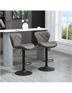 HOMCOM Bar Stools, Set of 2 Breakfast Bar Chairs, Swivel Barstools with Backrest and Footrest, Steel Frame Diamond Pattern PU, f 2