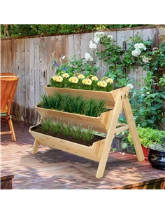 Outsunny 3 Tier Raised Beds for Garden, Wooden Planter Boxes with Clapboard and Hooks, 142L, 120 x 68 x 80cm 2