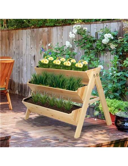 Outsunny 3 Tier Raised Beds for Garden, Wooden Planter Boxes with Clapboard and Hooks, 142L, 120 x 68 x 80cm