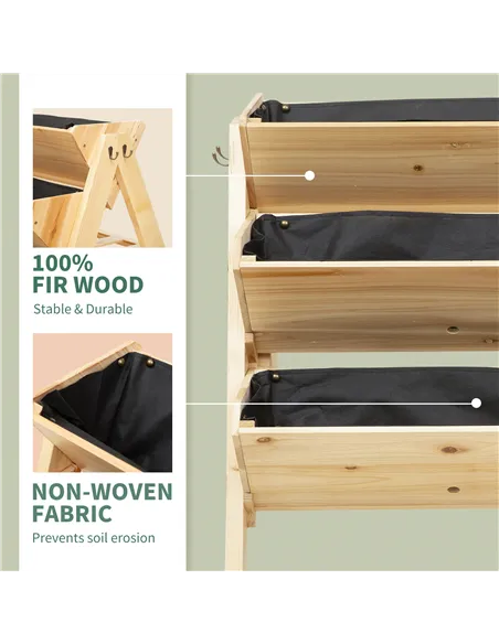 Outsunny 3 Tier Raised Beds for Garden, Wooden Planter Boxes with Clapboard and Hooks, 142L, 120 x 68 x 80cm