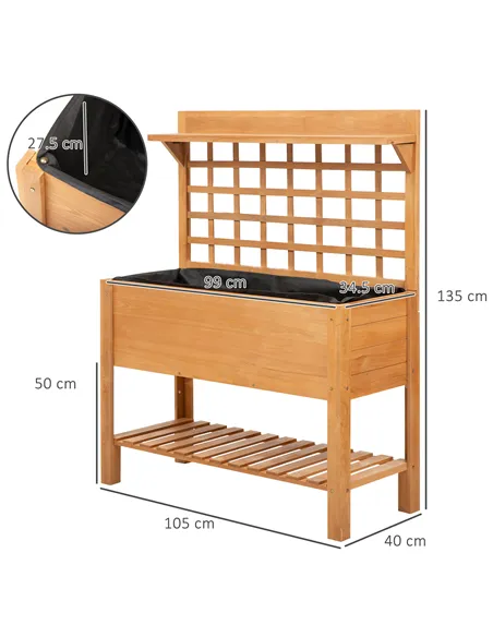 Outsunny Wooden Planter Raised Elevated Garden Bed with 2 Shelves for Vegetables Flowers
