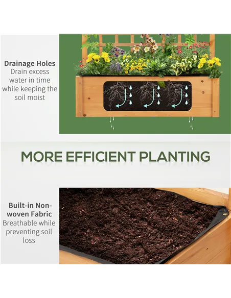 Outsunny Wooden Planter Raised Elevated Garden Bed with 2 Shelves for Vegetables Flowers