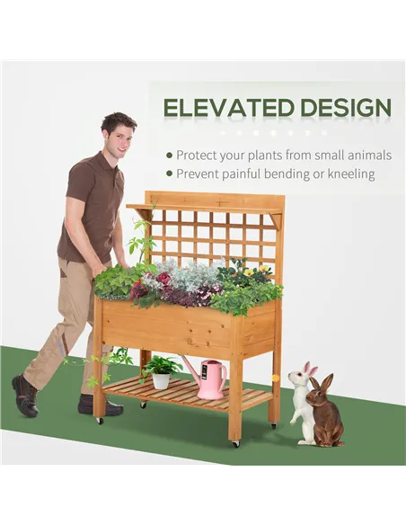 Outsunny Wooden Planter Raised Elevated Garden Bed with 2 Shelves for Vegetables Flowers