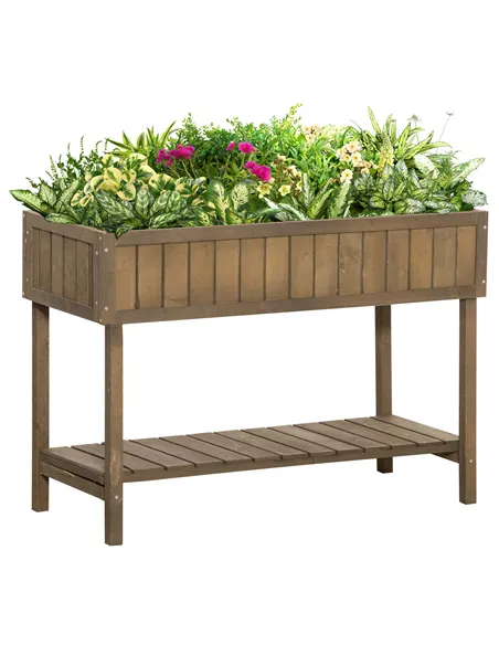 Outsunny Wooden Herb Planter Raised Bed Container Garden Plant Stand Bed 8 Boxes 110L x 46W x 76Hcm Brown