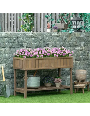 Outsunny Wooden Herb Planter Raised Bed Container Garden Plant Stand Bed 8 Boxes 110L x 46W x 76Hcm Brown
