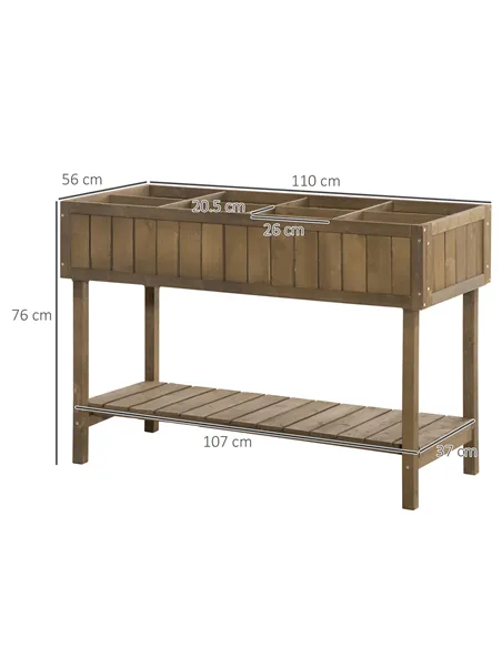 Outsunny Wooden Herb Planter Raised Bed Container Garden Plant Stand Bed 8 Boxes 110L x 46W x 76Hcm Brown