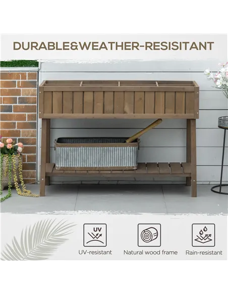 Outsunny Wooden Herb Planter Raised Bed Container Garden Plant Stand Bed 8 Boxes 110L x 46W x 76Hcm Brown