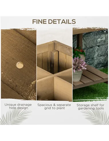 Outsunny Wooden Herb Planter Raised Bed Container Garden Plant Stand Bed 8 Boxes 110L x 46W x 76Hcm Brown