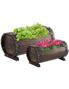Outsunny 2PCs 56L Wooden Planter Box Flower Plant Pot Outdoor Flower Beds Plant Box with Solid Wood Carbonized Colour