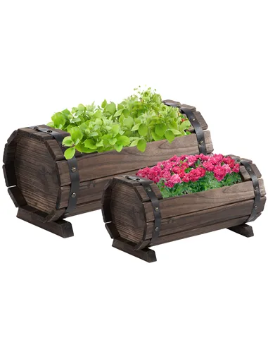Outsunny 2PCs 56L Wooden Planter Box Flower Plant Pot Outdoor Flower Beds Plant Box with Solid Wood Carbonized Colour