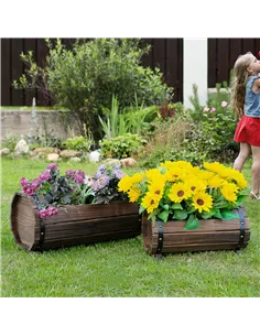 Outsunny 2PCs 56L Wooden Planter Box Flower Plant Pot Outdoor Flower Beds Plant Box with Solid Wood Carbonized Colour 2