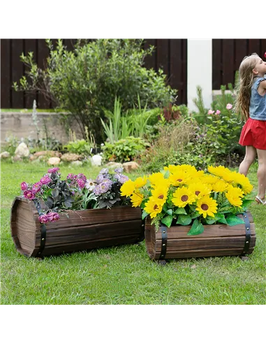 Outsunny 2PCs 56L Wooden Planter Box Flower Plant Pot Outdoor Flower Beds Plant Box with Solid Wood Carbonized Colour