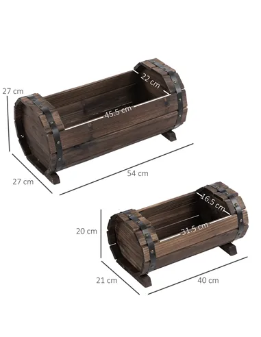 Outsunny 2PCs 56L Wooden Planter Box Flower Plant Pot Outdoor Flower Beds Plant Box with Solid Wood Carbonized Colour