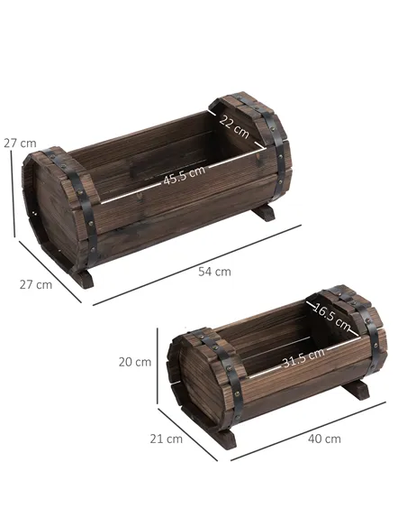 Outsunny 2PCs 56L Wooden Planter Box Flower Plant Pot Outdoor Flower Beds Plant Box with Solid Wood Carbonized Colour