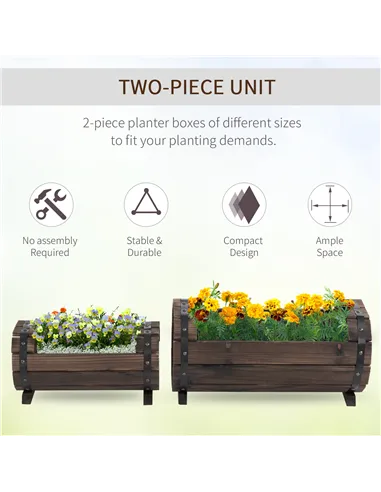 Outsunny 2PCs 56L Wooden Planter Box Flower Plant Pot Outdoor Flower Beds Plant Box with Solid Wood Carbonized Colour