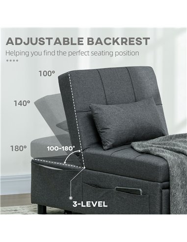 HOMCOM Convertible Chair Bed with Padding Seat, 4-in-1 Multi-Functional Sleeper Sofa Bed, Recliner with Adjustable Backrest, Sid