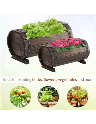 Outsunny 2PCs 56L Wooden Planter Box Flower Plant Pot Outdoor Flower Beds Plant Box with Solid Wood Carbonized Colour