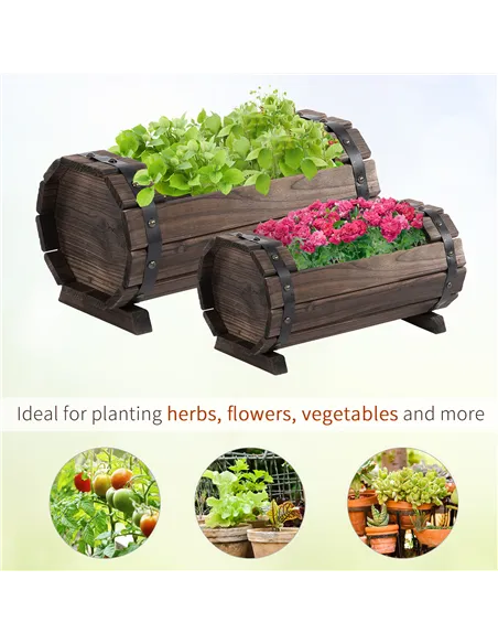 Outsunny 2PCs 56L Wooden Planter Box Flower Plant Pot Outdoor Flower Beds Plant Box with Solid Wood Carbonized Colour