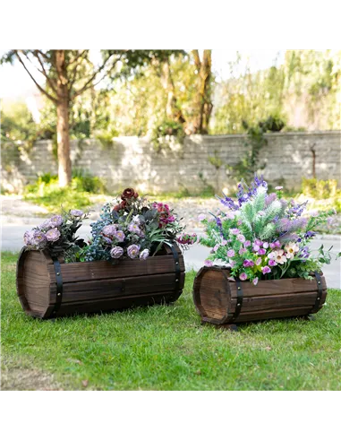 Outsunny 2PCs 56L Wooden Planter Box Flower Plant Pot Outdoor Flower Beds Plant Box with Solid Wood Carbonized Colour