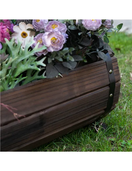 Outsunny 2PCs 56L Wooden Planter Box Flower Plant Pot Outdoor Flower Beds Plant Box with Solid Wood Carbonized Colour