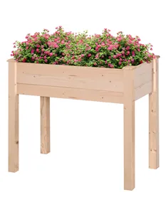 Outsunny Garden Wooden Planters， Rectangular Raised Bed,Flower Box, Fir Wood Indoor/Outdoor, Oak Tone, 86L x 46W x 76Hcm