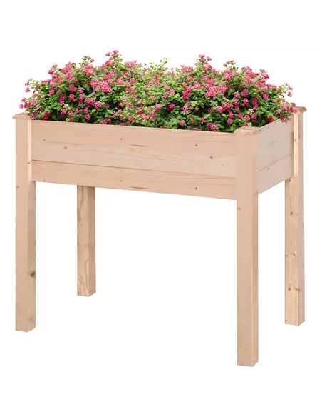 Outsunny Garden Wooden Planters， Rectangular Raised Bed,Flower Box, Fir Wood Indoor/Outdoor, Oak Tone, 86L x 46W x 76Hcm