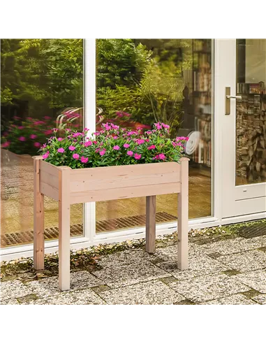 Outsunny Garden Wooden Planters， Rectangular Raised Bed,Flower Box, Fir Wood Indoor/Outdoor, Oak Tone, 86L x 46W x 76Hcm