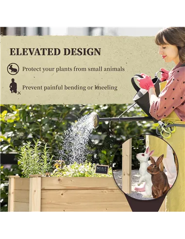 Outsunny Garden Wooden Planters， Rectangular Raised Bed,Flower Box, Fir Wood Indoor/Outdoor, Oak Tone, 86L x 46W x 76Hcm