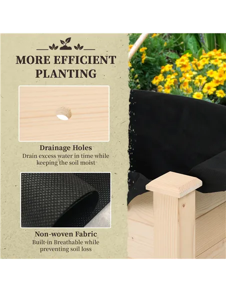 Outsunny Garden Wooden Planters， Rectangular Raised Bed,Flower Box, Fir Wood Indoor/Outdoor, Oak Tone, 86L x 46W x 76Hcm