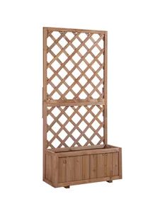 Outsunny 72.5 x 31.5 x 149.5 cm 45L Garden Wooden Pine Trough Planter with Topped Trellis Climbing Plants Flower Raised Bed, Ora