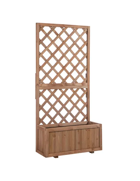 Outsunny 72.5 x 31.5 x 149.5 cm 45L Garden Wooden Pine Trough Planter with Topped Trellis Climbing Plants Flower Raised Bed, Ora