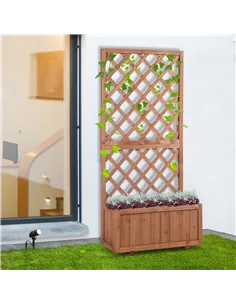 Outsunny 72.5 x 31.5 x 149.5 cm 45L Garden Wooden Pine Trough Planter with Topped Trellis Climbing Plants Flower Raised Bed, Ora 2